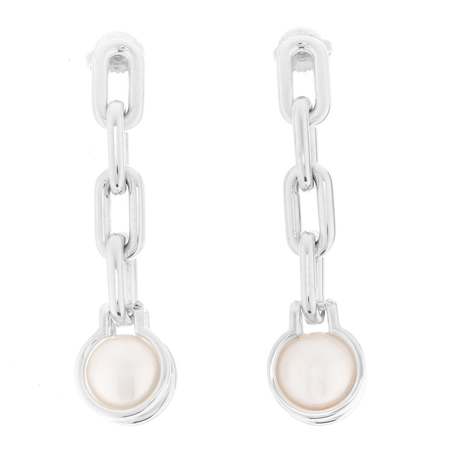 Sterling Silver Pearl HardWear Triple Link Earrings