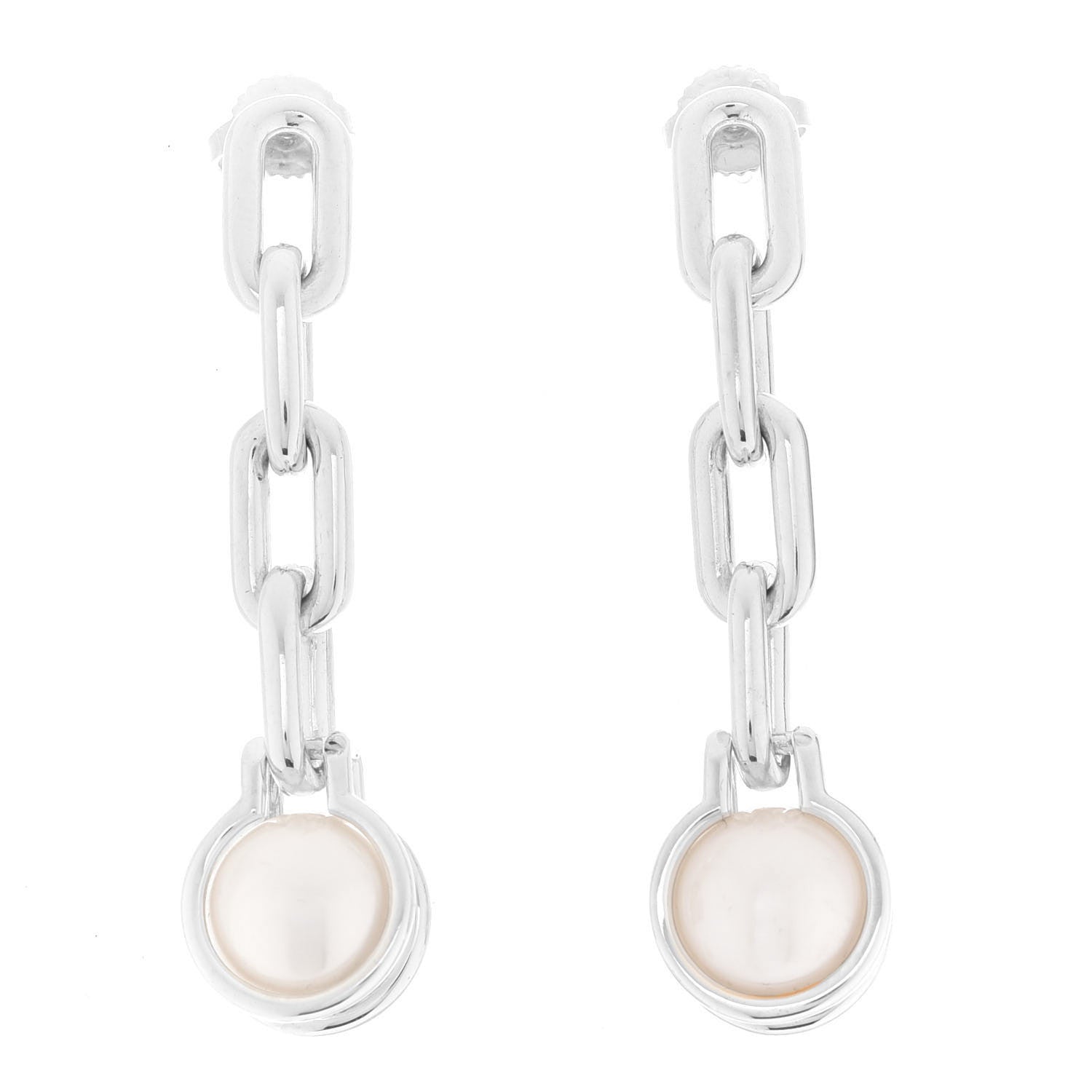 Tiffany Sterling Silver Pearl HardWear Triple Link Earrings 1 of 8