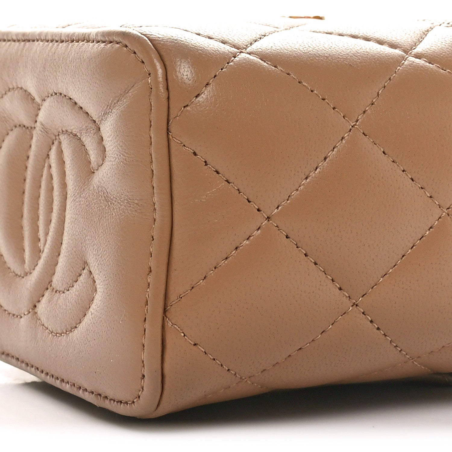 Chanel Lambskin Quilted Metal Mini Top Handle Vanity Case With Chain Beige 11 of 11