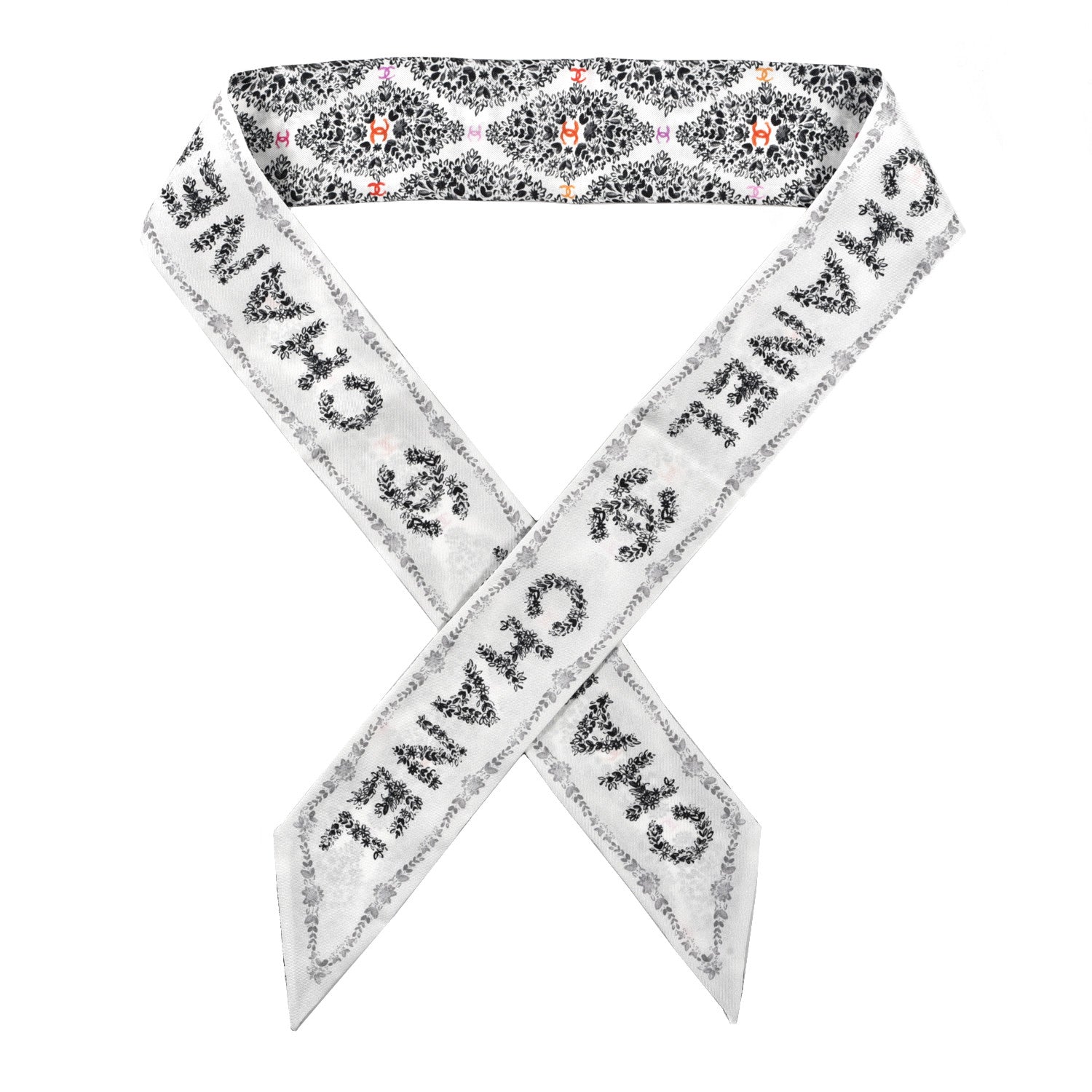 Chanel Silk Twill CC Bandeau Scarf White Black 1 of 3