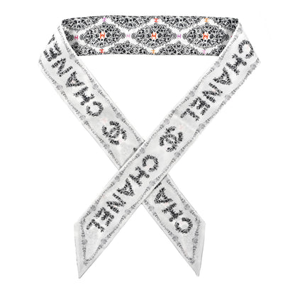 Chanel Silk Twill CC Bandeau Scarf White Black 1 of 3
