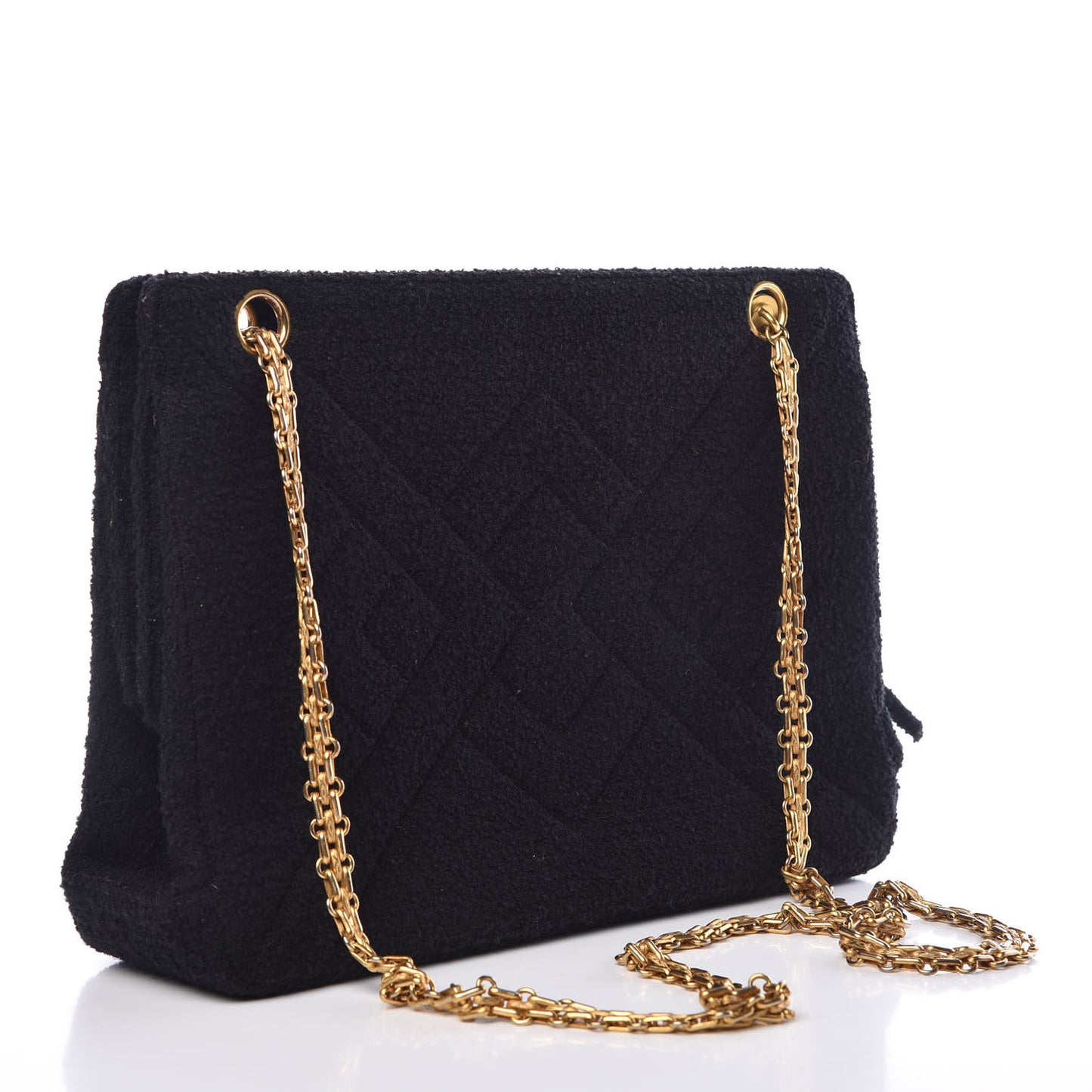 Wool Boucle Chevron Quilted Shoulder Bag Black