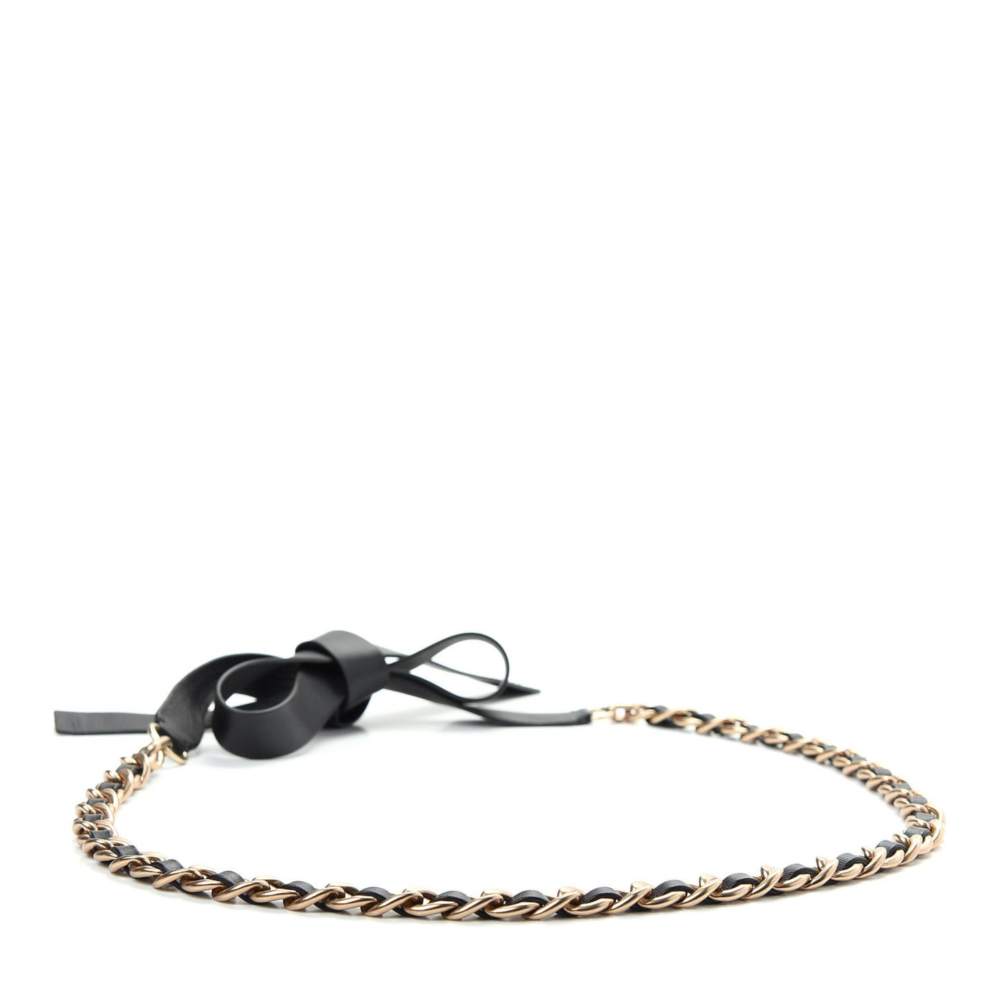 Calfskin Chain CC Bow Belt Black Gold