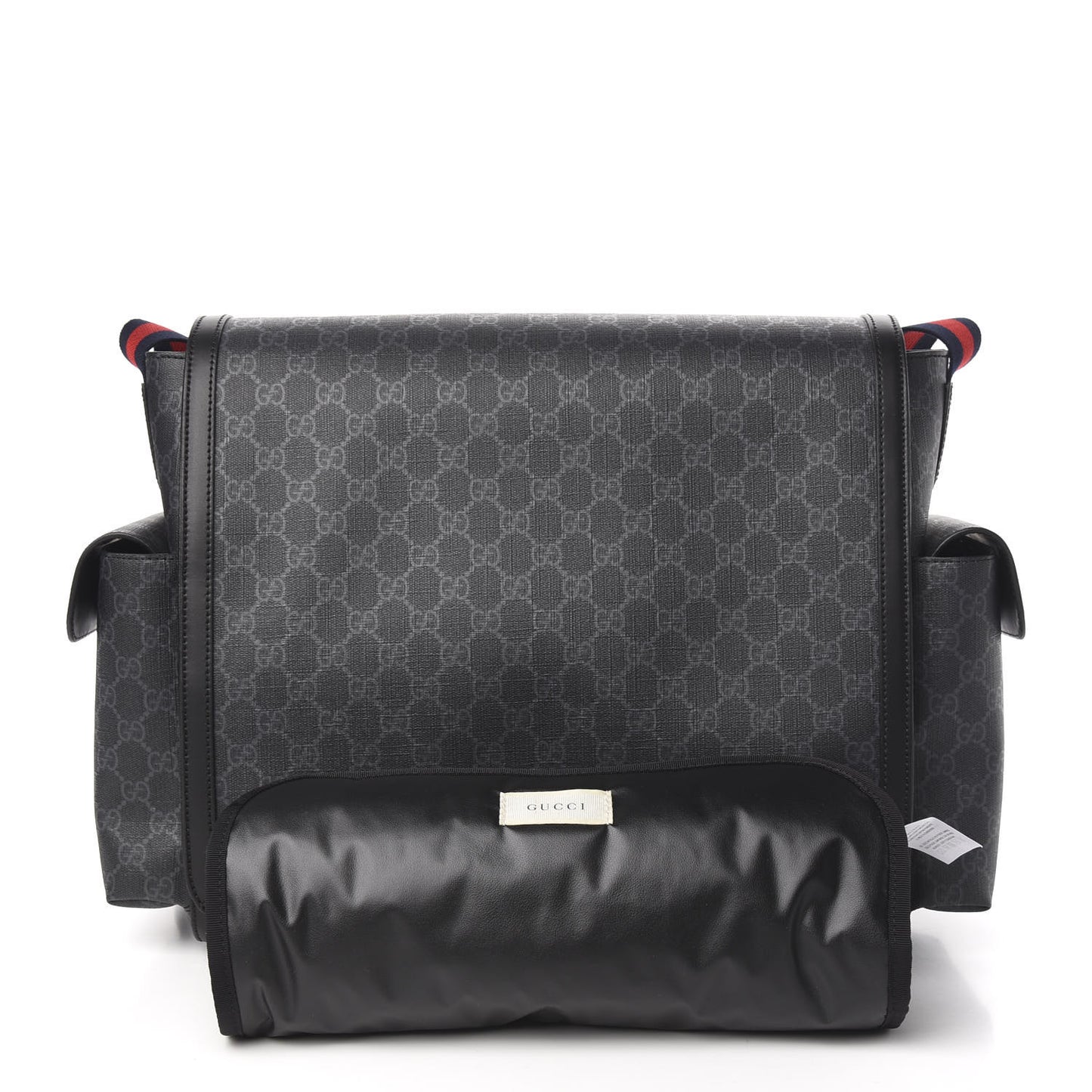 GG Supreme Monogram Web Messenger Diaper Bag Black Grey