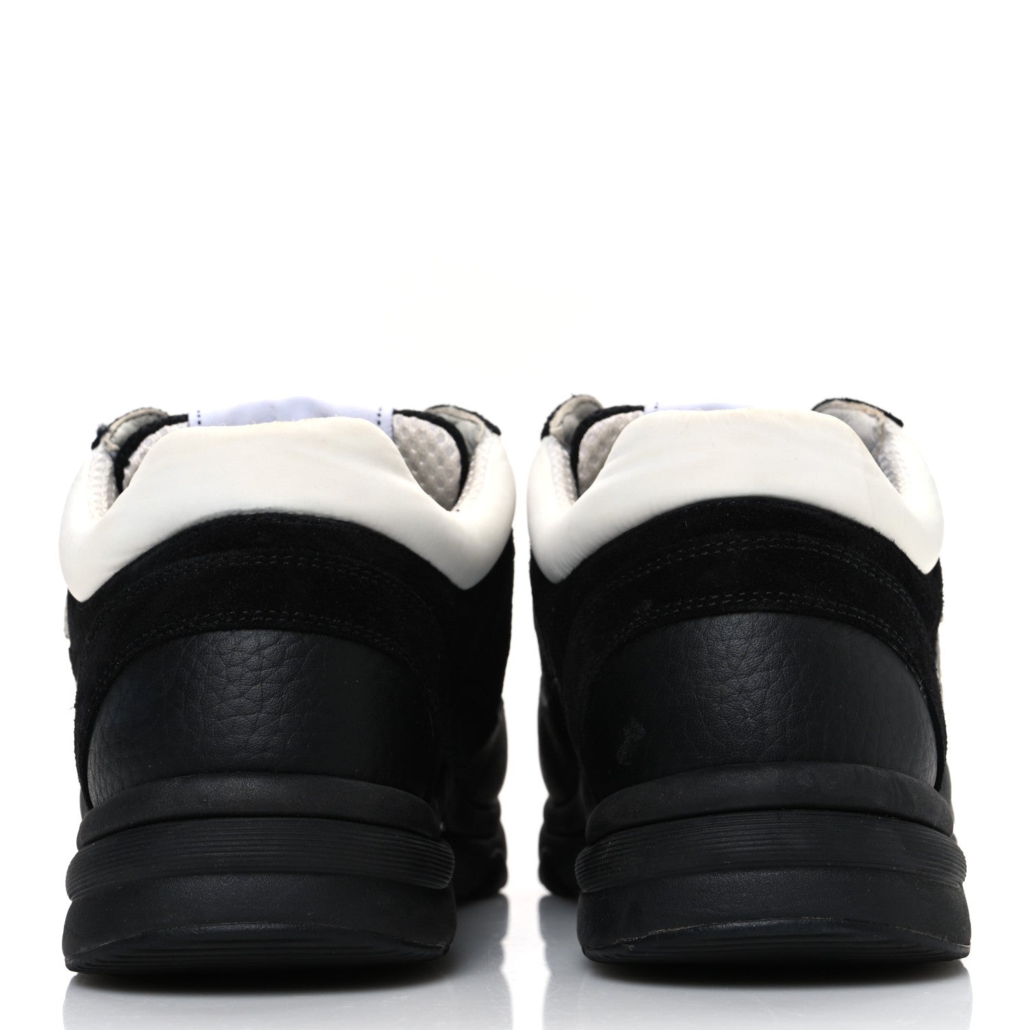 Chanel Mesh Suede Grained Calfskin Womens CC Sneakers 37.5 Black White 6 of 10
