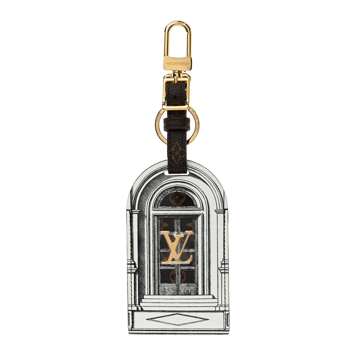 Louis Vuitton X FORNASETTI Calfskin Architettura Luggage Tag Bag Charm Key Holder Black White 1 of 3