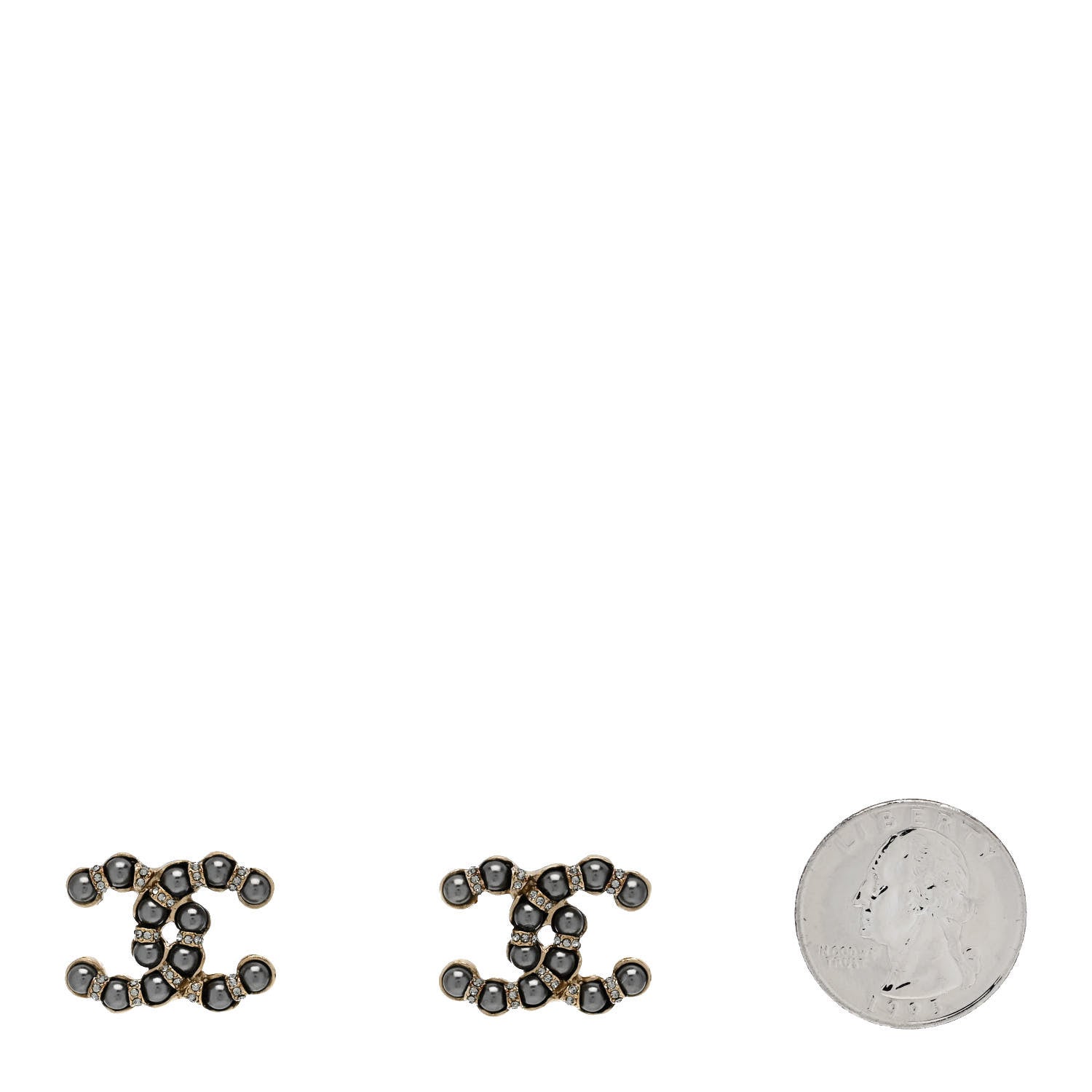 Chanel Pearl Crystal Nefertiti CC Earrings Gold Dark Grey 2 of 5