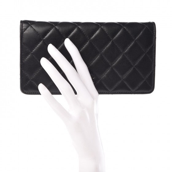 Lambskin Quilted Yen Wallet Black
