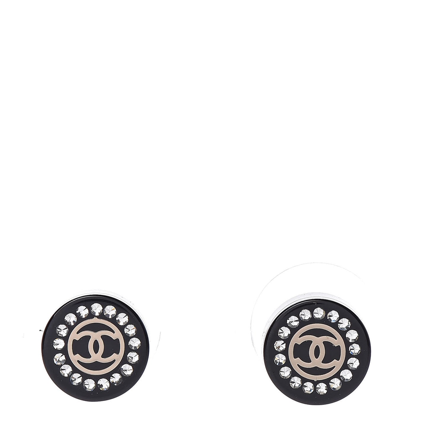 Resin Crystal CC Earrings Black