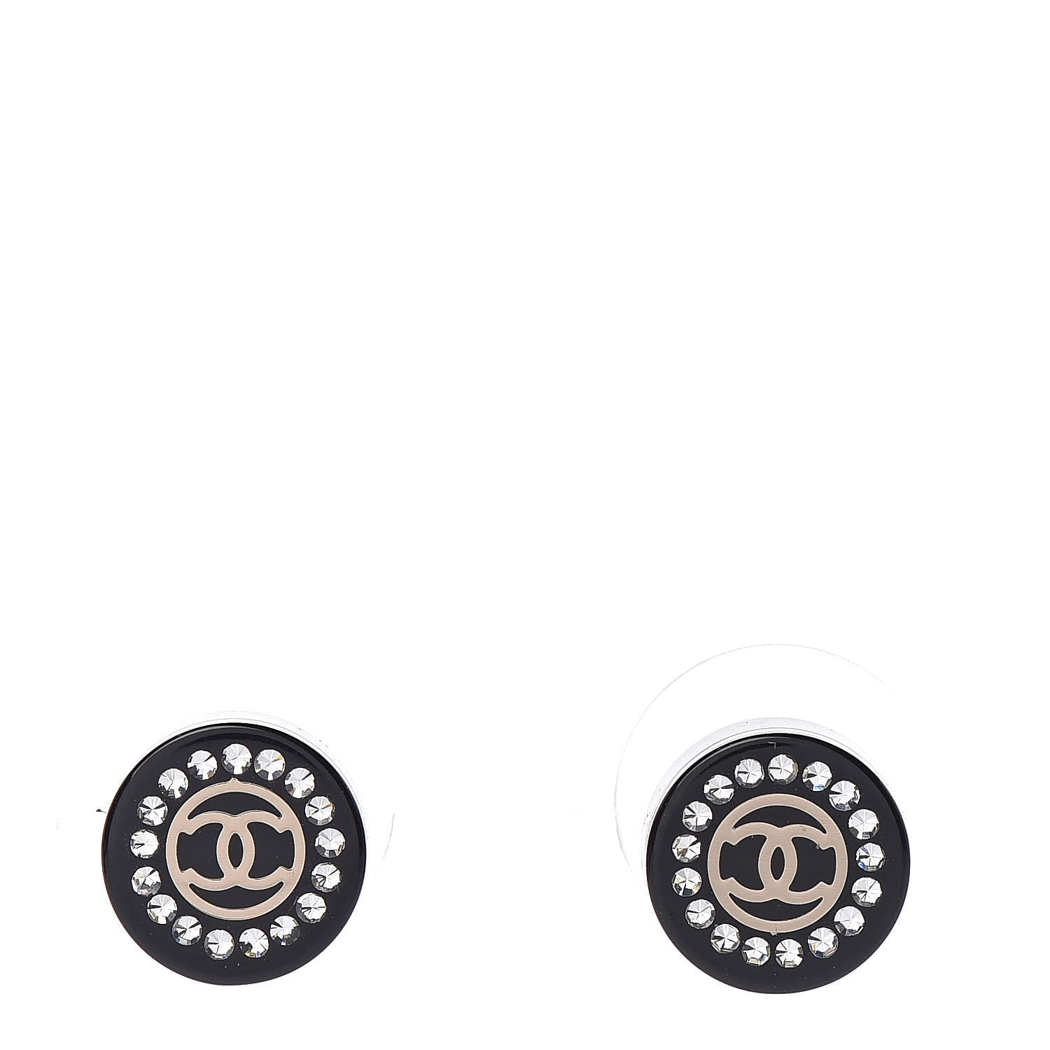 Chanel Resin Crystal CC Earrings Black 1 of 5