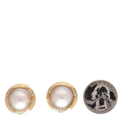 Mikimoto 18K Yellow Gold Diamond Akoya Pearl Clip On Earrings 2 of 4
