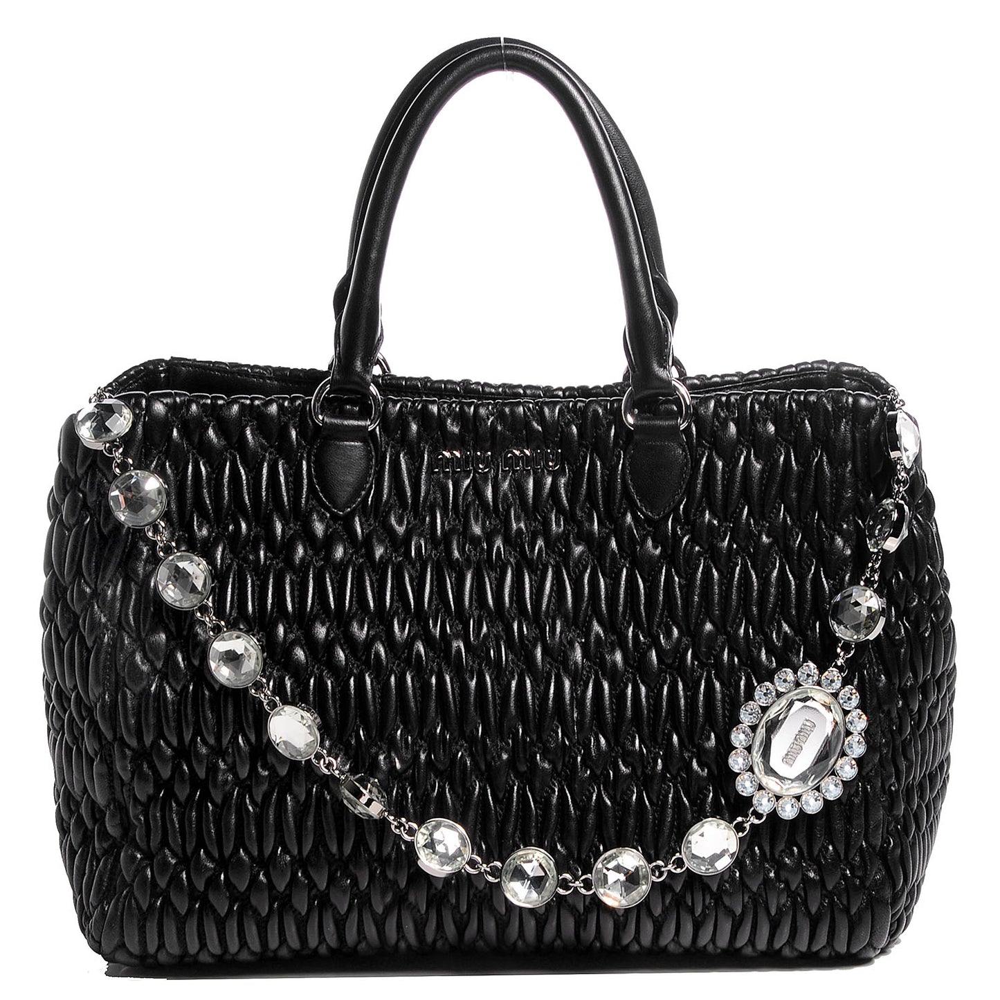 Matelasse Leather Swarovski Crystal Tote Black