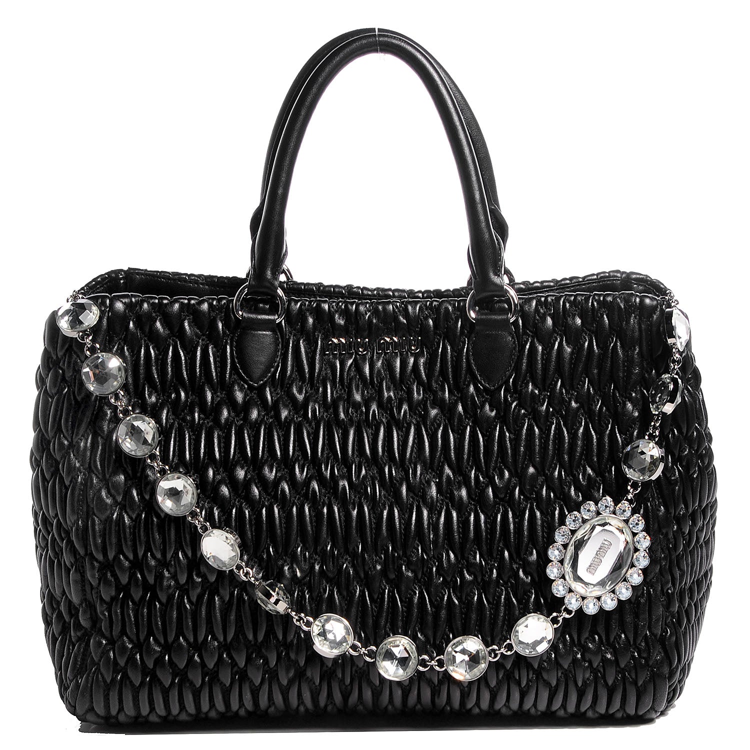 Miu Miu Matelasse Leather Swarovski Crystal Tote Black 1 of 9
