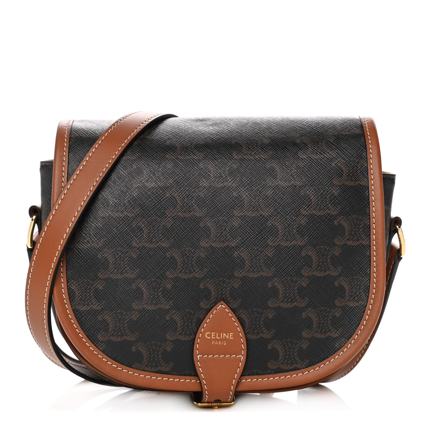 Celine Triomphe Canvas Medium Folco Bag Tan 1 of 12