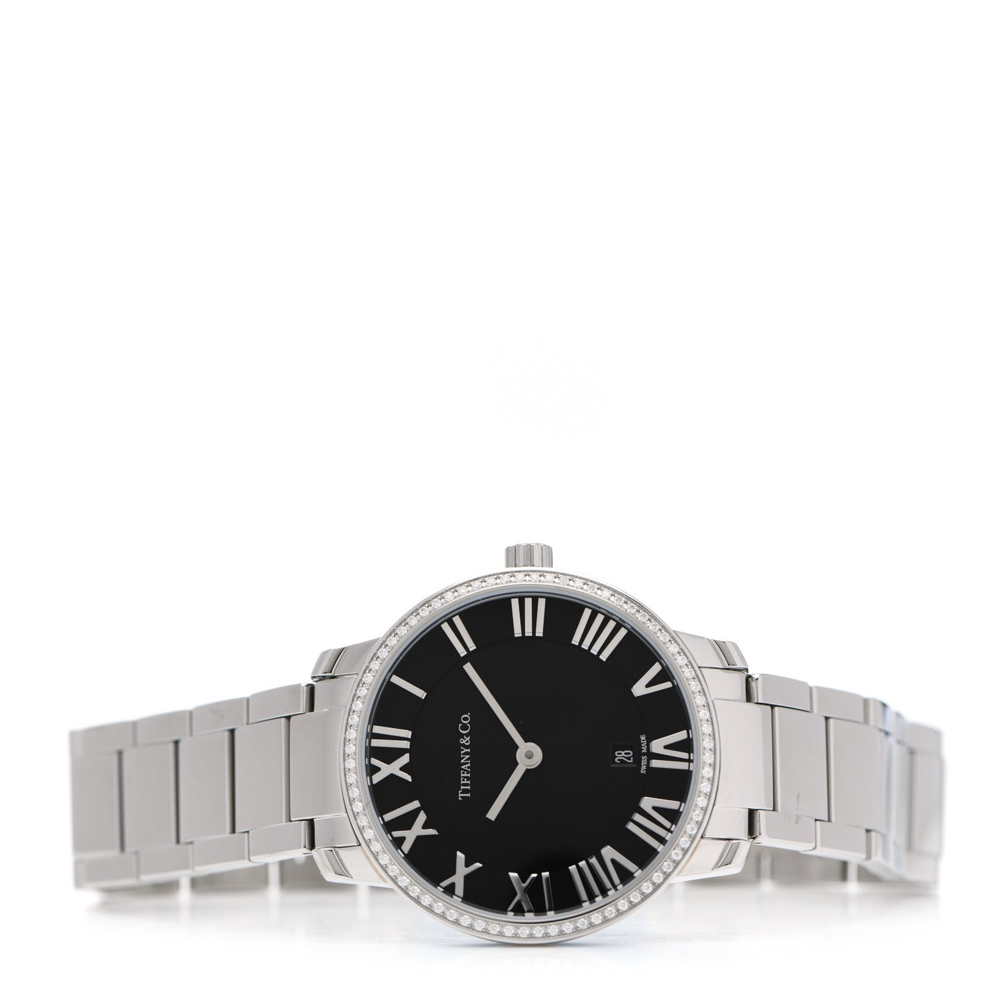 Stainless Steel Diamond Bezel 31mm Atlas 2-Hand Quartz Watch Black