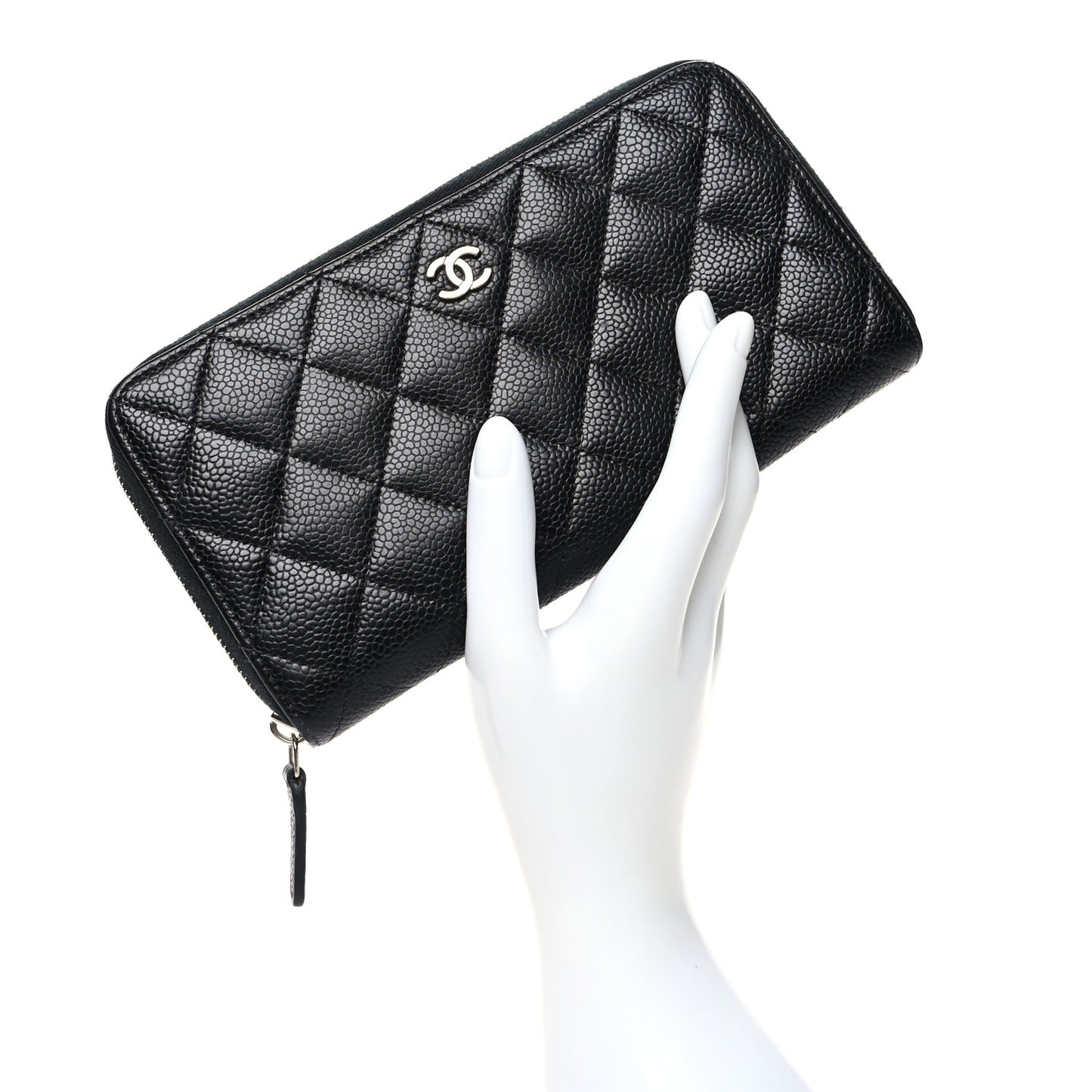 Caviar Quilted Large Gusset Zip Around Wallet Black
