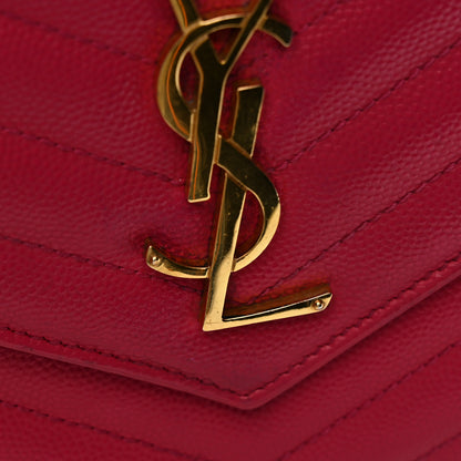 Saint Laurent Grain De Poudre Matelasse Chevron Monogram Chain Wallet Lipstick Fuchsia 13 of 15