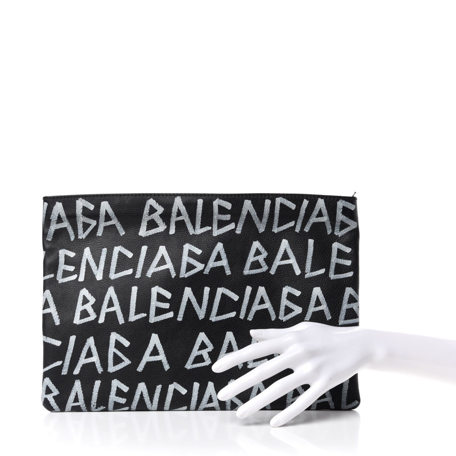 Balenciaga Calfskin Logo Graffiti Pouch Black 2 of 7
