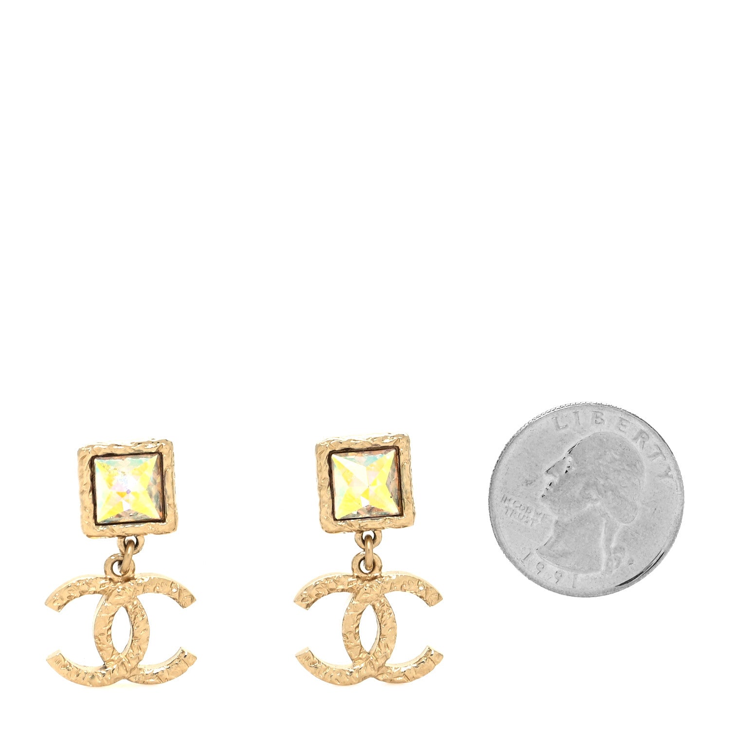Chanel Metal Crystal CC Drop Earrings Gold 2 of 4
