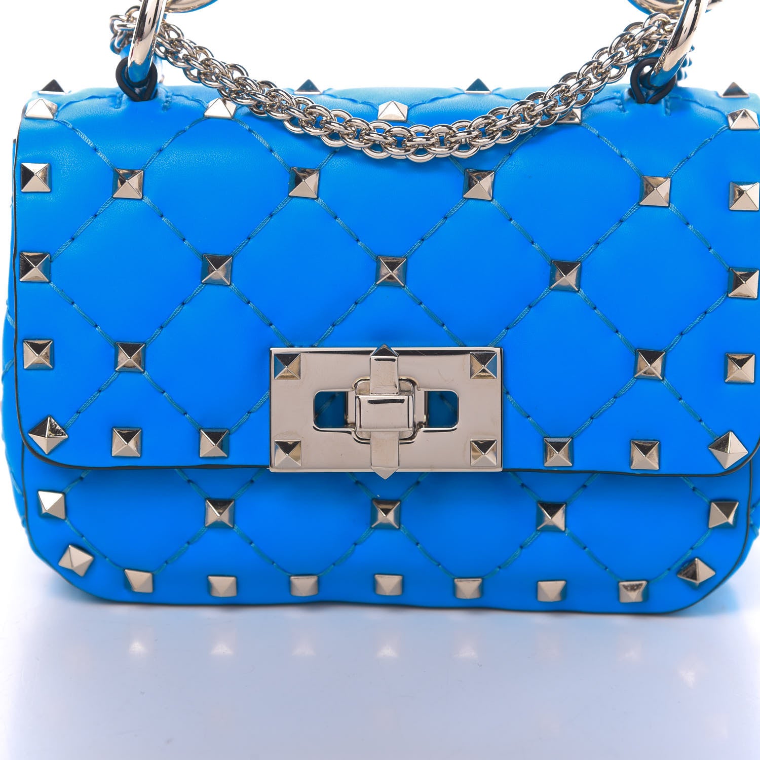 Valentino Garavani Calfskin Micro Rockstud Spike Shoulder Bag Blue Fluo 9 of 10