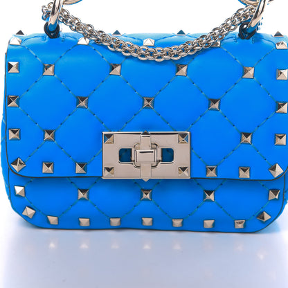 Valentino Garavani Calfskin Micro Rockstud Spike Shoulder Bag Blue Fluo 9 of 10