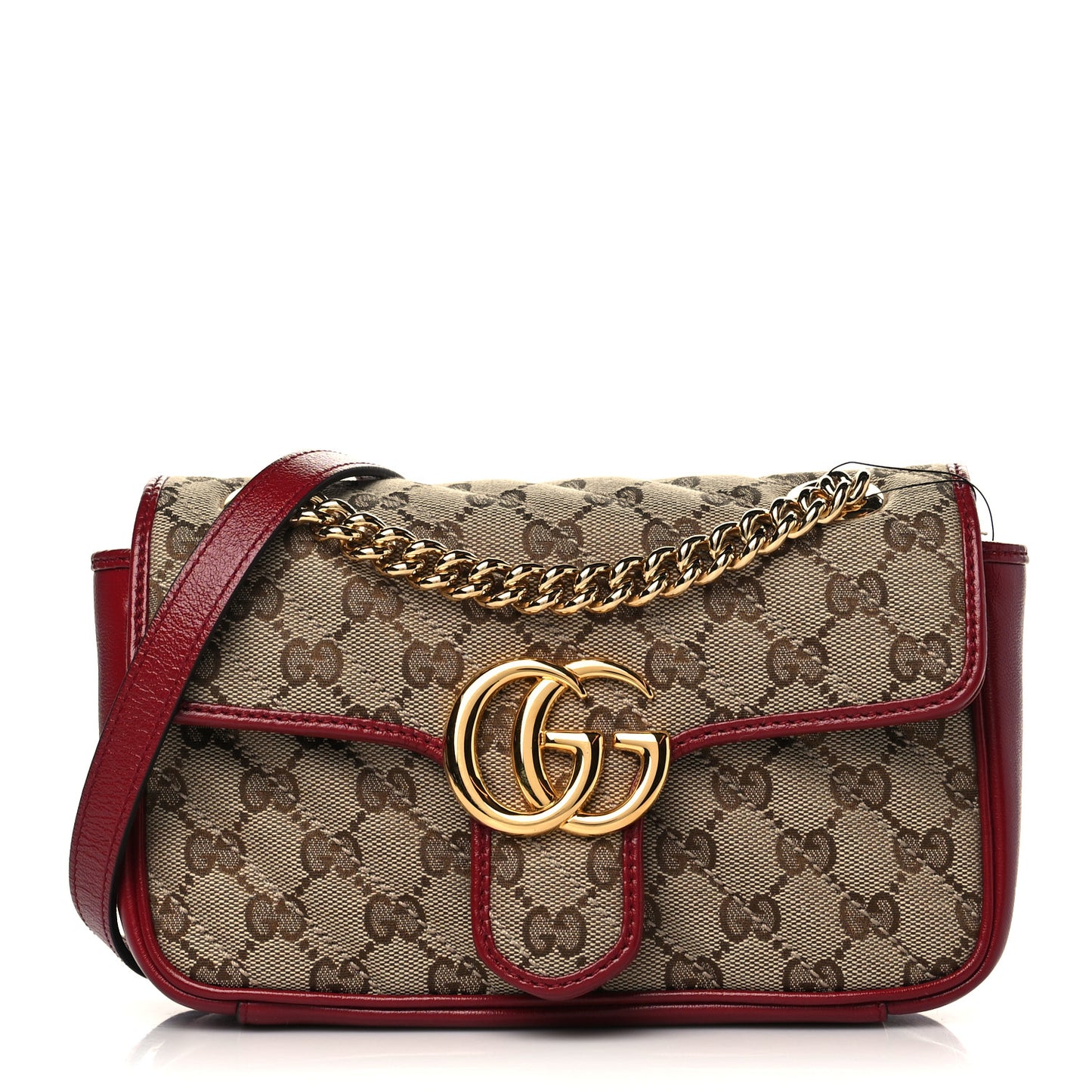 Monogram Azalea Calfskin Matelasse Diagonal Mini GG Marmont Shoulder Bag Beige Ebony New Cherry Red