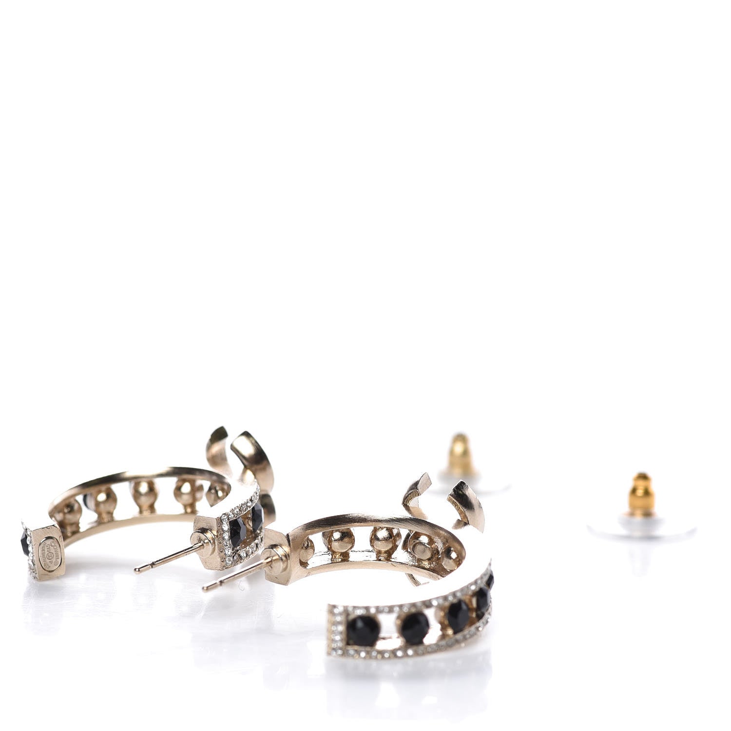 Chanel Crystal CC Hoop Earrings Black Gold 3 of 4