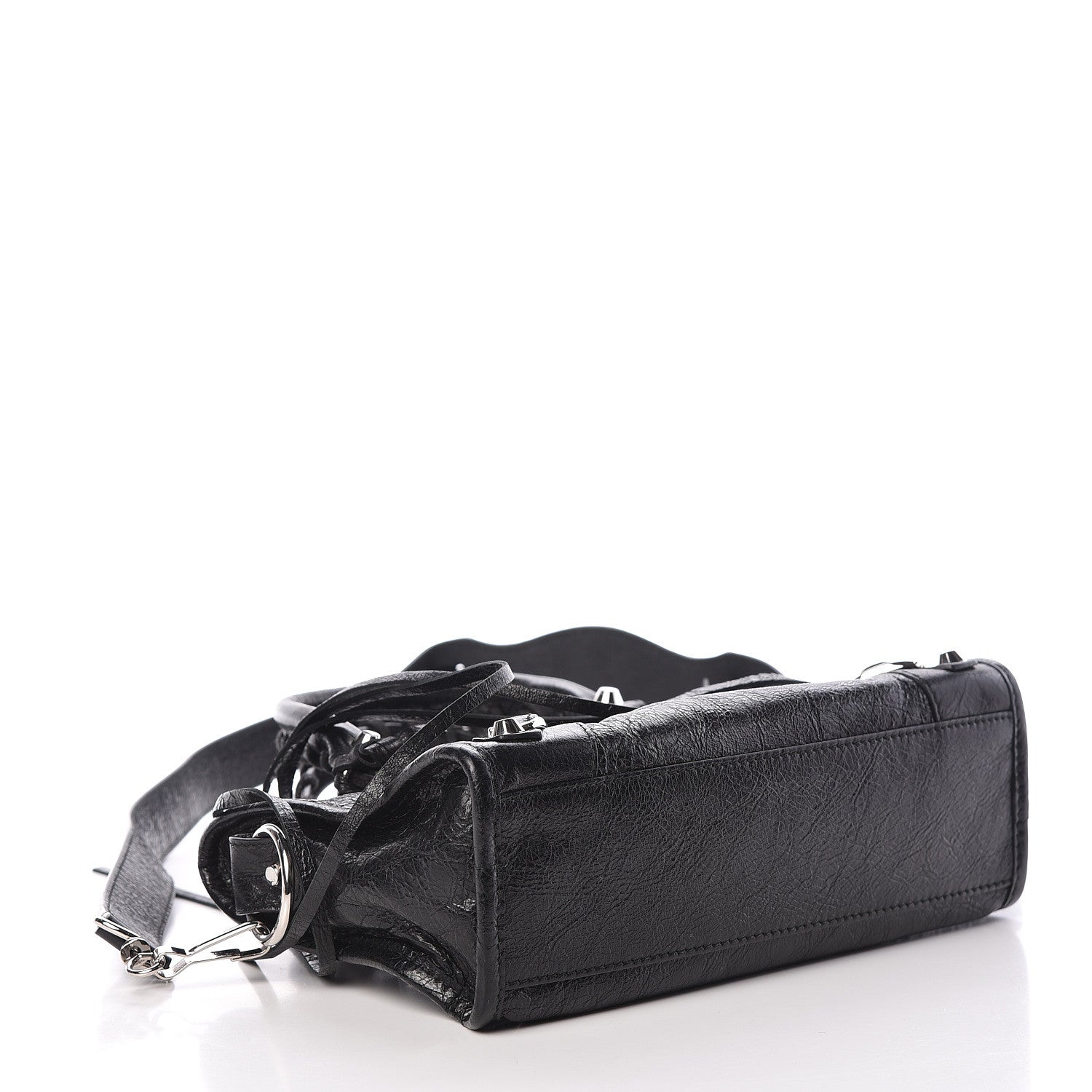 Balenciaga Agneau Classic Silver Hardware Mini City Logo Strap Black White 4 of 9