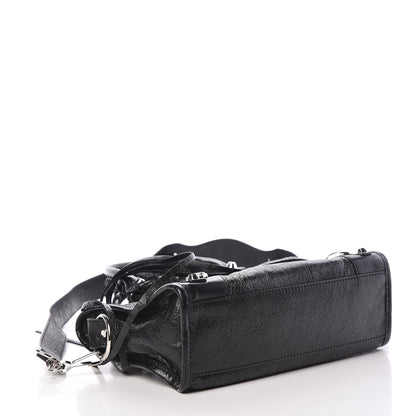 Balenciaga Agneau Classic Silver Hardware Mini City Logo Strap Black White 4 of 9
