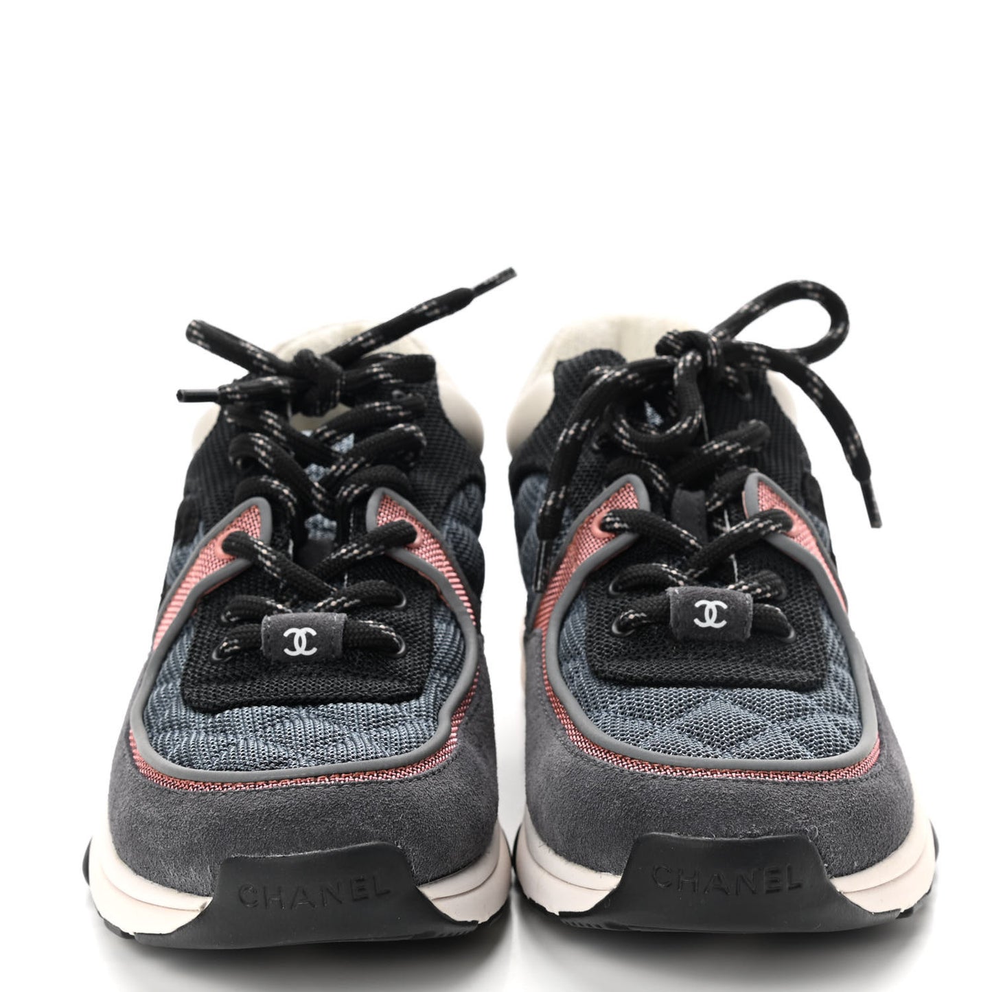 Nylon Calfskin Suede Womens CC Sneakers 37.5 Grey Pink