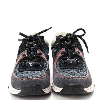 Chanel Nylon Calfskin Suede Womens CC Sneakers 37.5 Grey Pink 2 of 8