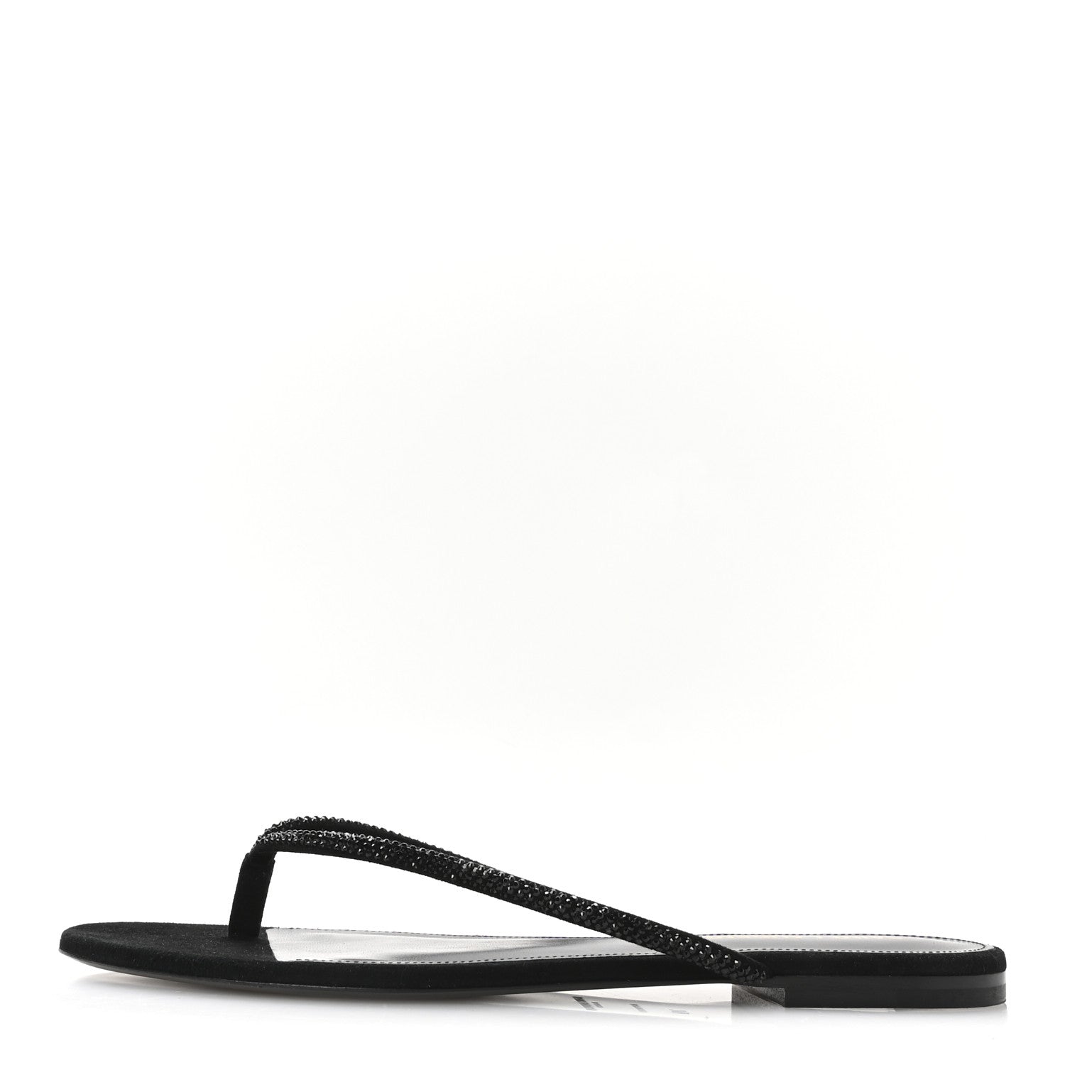 Saint Laurent Kid Suede Strass Crystal Embellished Joni 05 Flat Sandals 39 Black 1 of 8