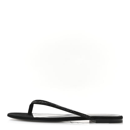 Saint Laurent Kid Suede Strass Crystal Embellished Joni 05 Flat Sandals 39 Black 1 of 8