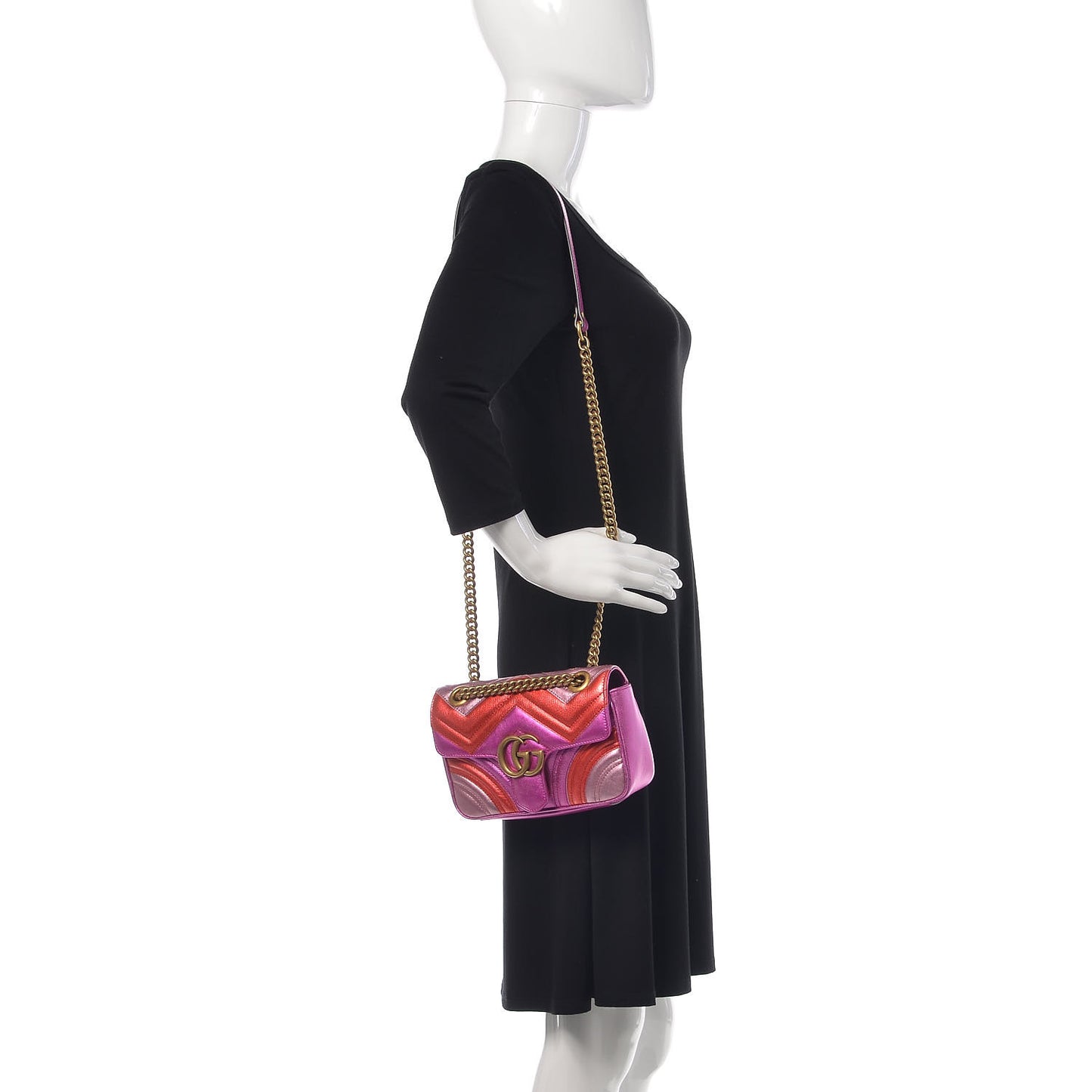 Metallic Calfskin Matelasse Mini GG Marmont Shoulder Bag Fuchsia