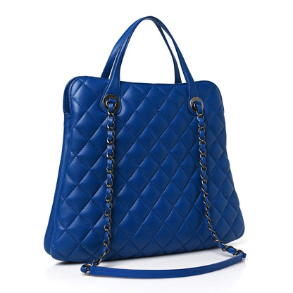 Chanel Lambskin Quilted Shopping Tote Blue 3 of 11
