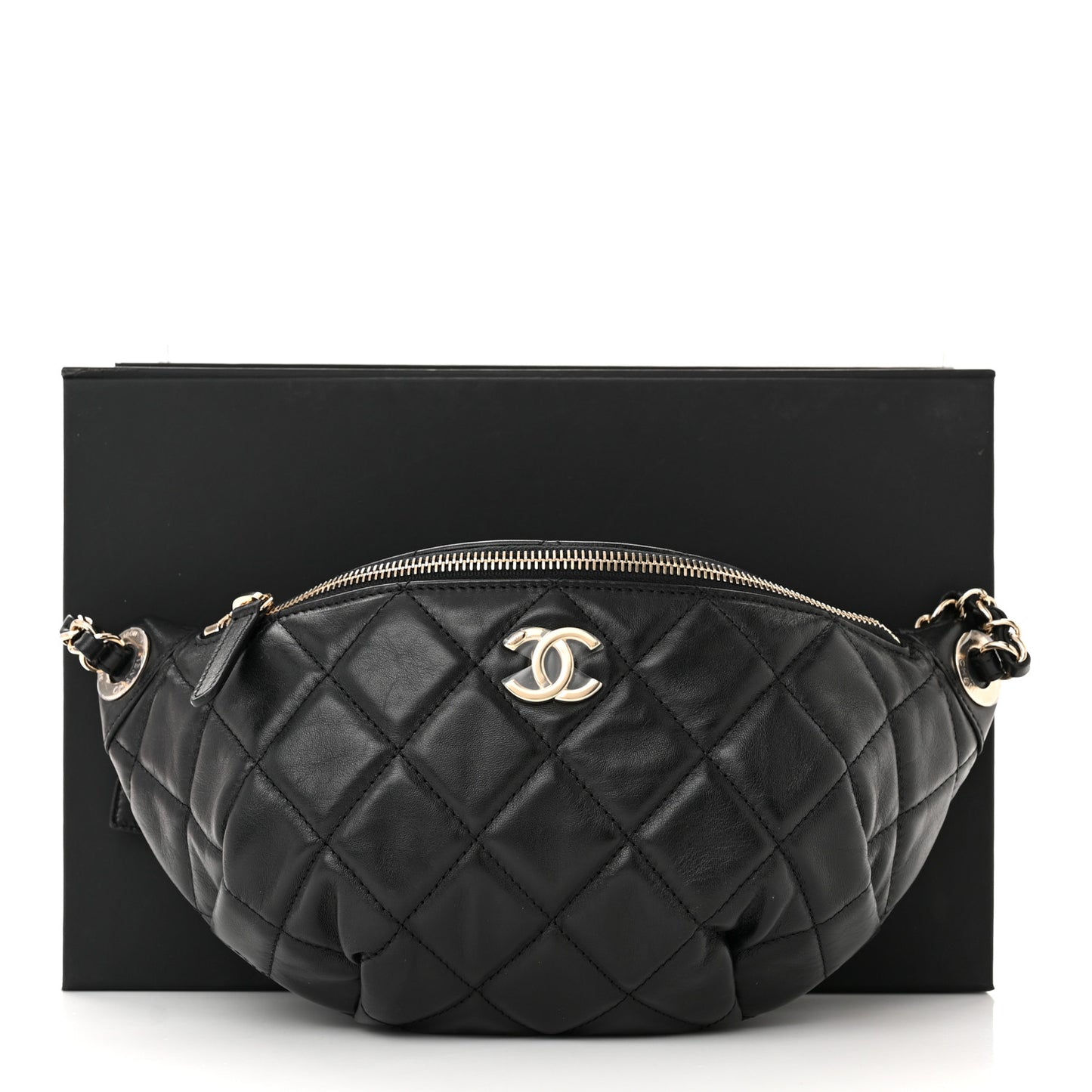 Lambskin Quilted Waist Bag Fanny Pack Black