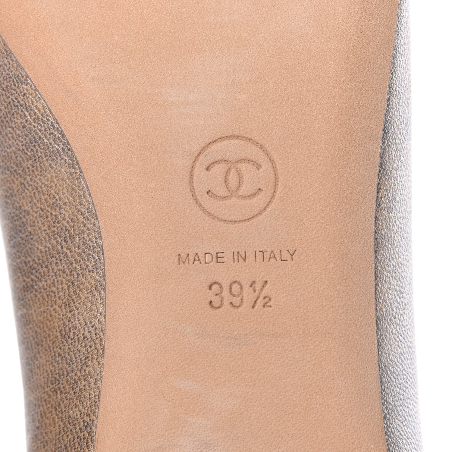 Chanel Metallic Lambskin Grosgrain Camellia Cap Toe Ballerina Flats 39.5 Beige 8 of 10