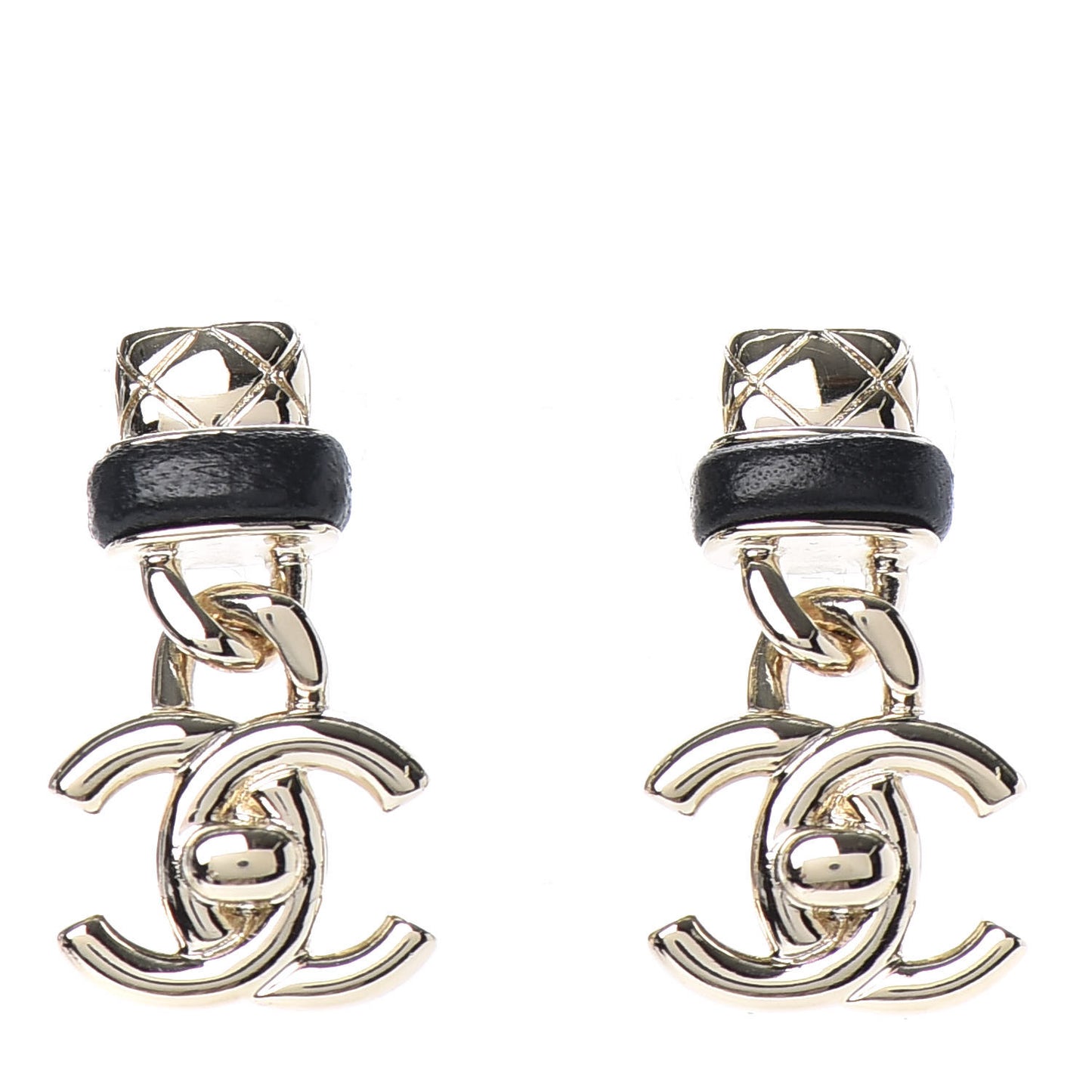 Lambskin CC Turnlock Drop Earrings Gold Black