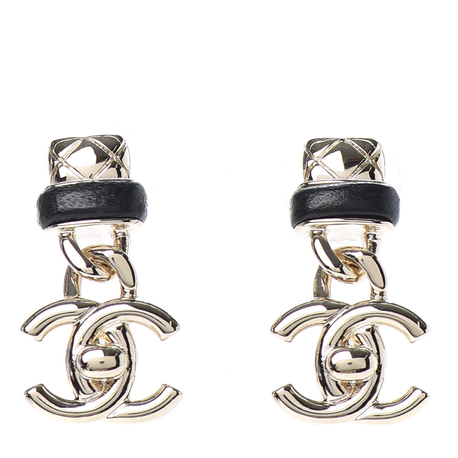 Chanel Lambskin CC Turnlock Drop Earrings Gold Black 1 of 4
