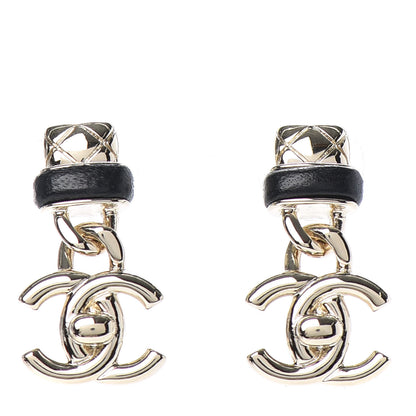 Chanel Lambskin CC Turnlock Drop Earrings Gold Black 1 of 4