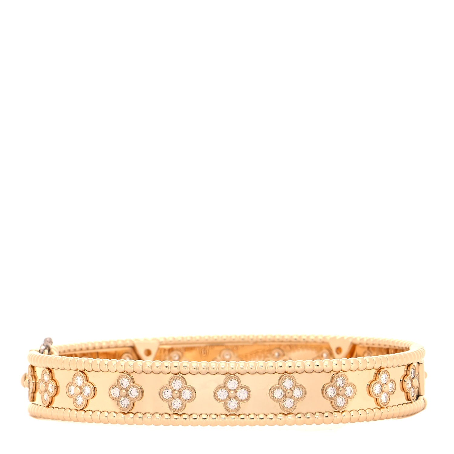 Van Cleef & Arpels 18K Yellow Gold Diamond Perlee Clovers Bangle Bracelet L 3 of 6