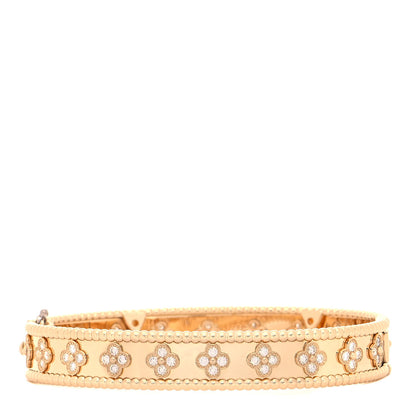 Van Cleef & Arpels 18K Yellow Gold Diamond Perlee Clovers Bangle Bracelet L 3 of 6