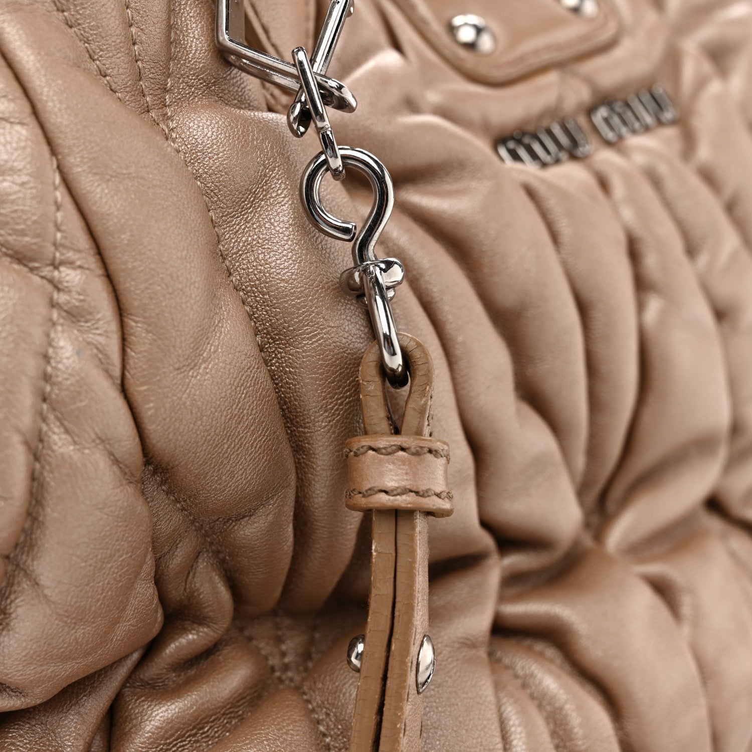 Miu Miu Metallic Nappa Matelasse Top Handle Satchel Cammeo 12 of 18