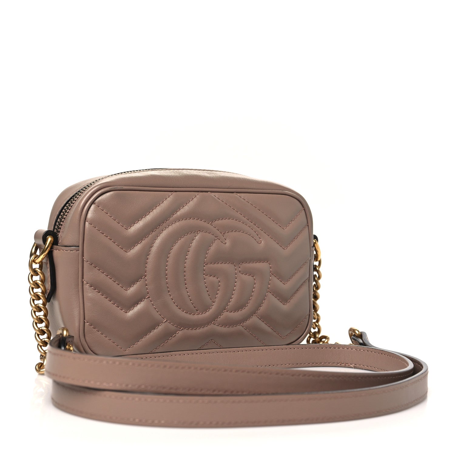Gucci Calfskin Matelasse Mini GG Marmont Chain Shoulder Bag Porcelain Rose 3 of 12