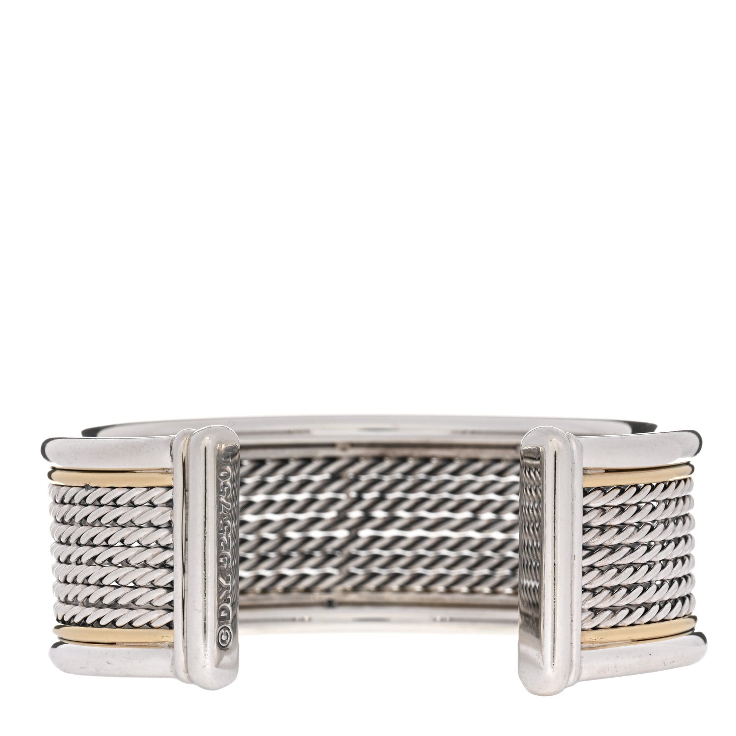 David Yurman Sterling Silver 18K Yellow Gold Origami Cable Cuff Bracelet 2 of 3