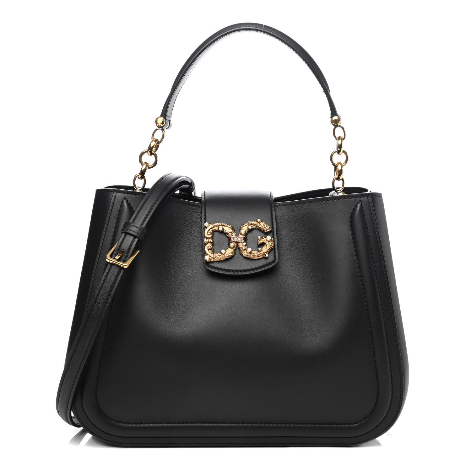 Dolce & Gabbana Smooth Calfskin Small DG Amore Satchel Bag Black 1 of 4