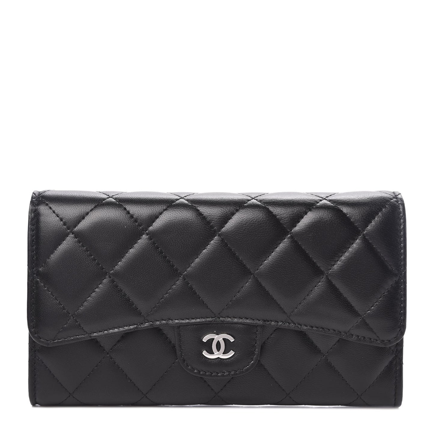 Lambskin Quilted Large Flap Wallet Black