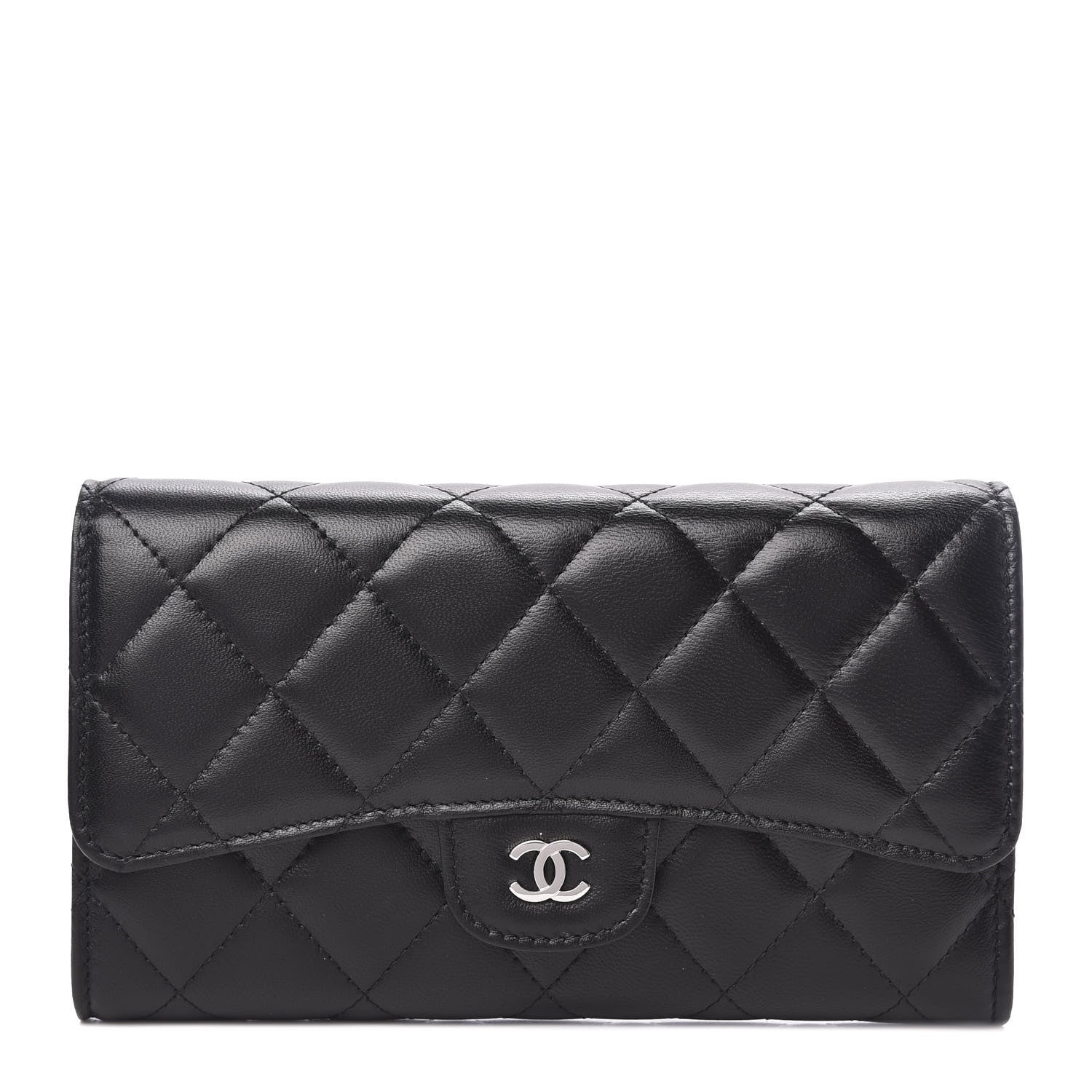 Chanel Lambskin Quilted Large Flap Wallet Black 1 of 9