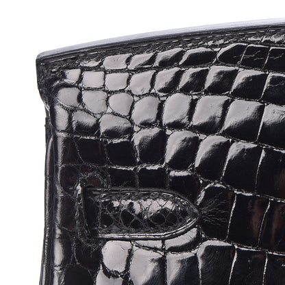 Hermes Shiny Niloticus Crocodile Birkin 25 Black 13 of 36
