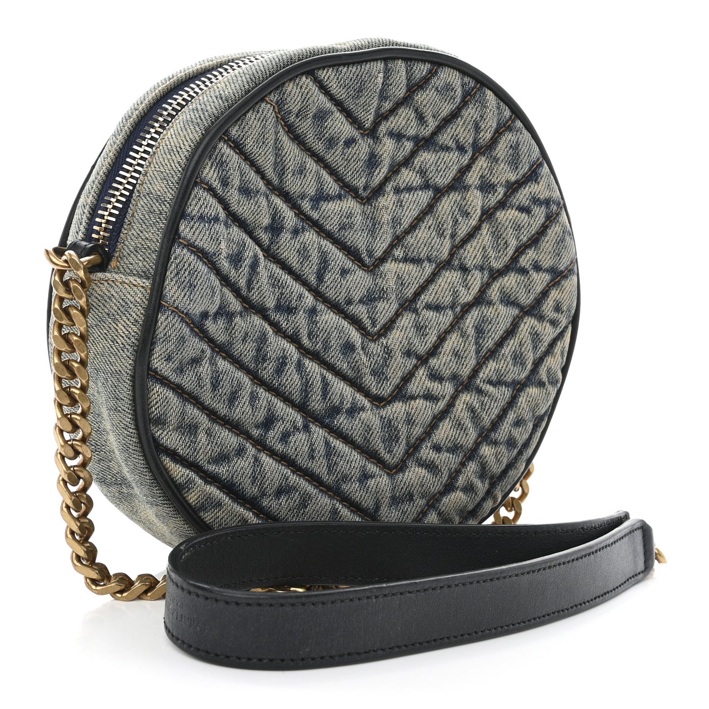 Denim Quilted Monogram Round Crossbody Bag Rodeo Blue